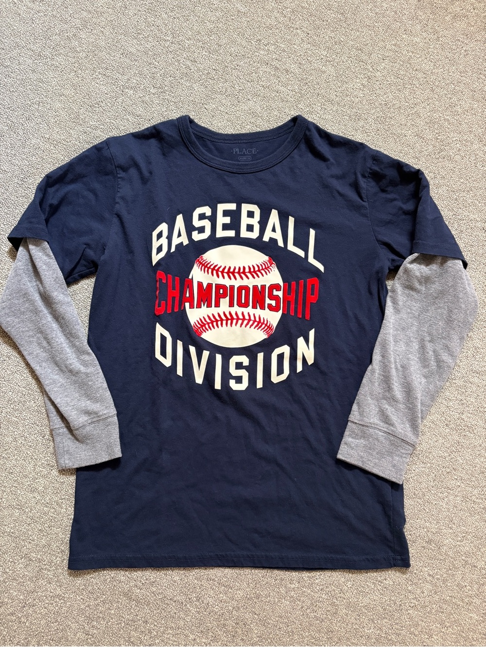 4/$20 Baseball Championship Layered-Look Long Sleeve Tee Navy & grey size 14 XL